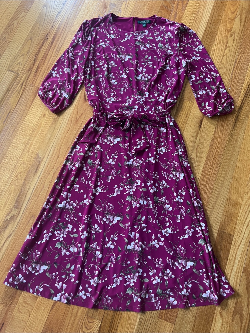 Lauren Ralph Lauren Plum Floral Belted Midi Dress